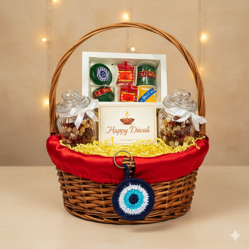 Premium Diwali Gift Hamper with Urli Candle, Dry Fruits & Keyring
