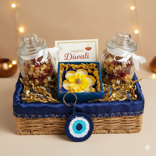 Premium Diwali Gift Hamper with Urli Candle, Dry Fruits & Keyring