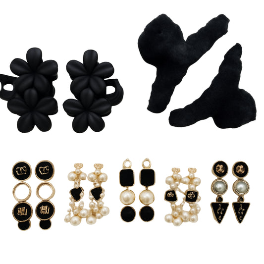 Elegant Black Hair Clips & Modern Pearl Statement Earrings – Women’s Fashion Accessories Set