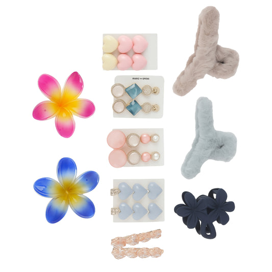 Colorful Floral & Korean Heart Hair Clip Set – 10 Pack for Women, Girls