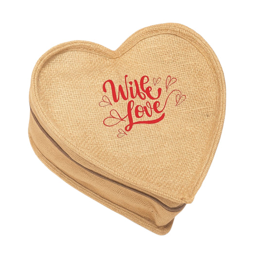 Heart-Shaped Jute Gift Bag with Zipper & Handle – Eco-Friendly Storage Pouch
