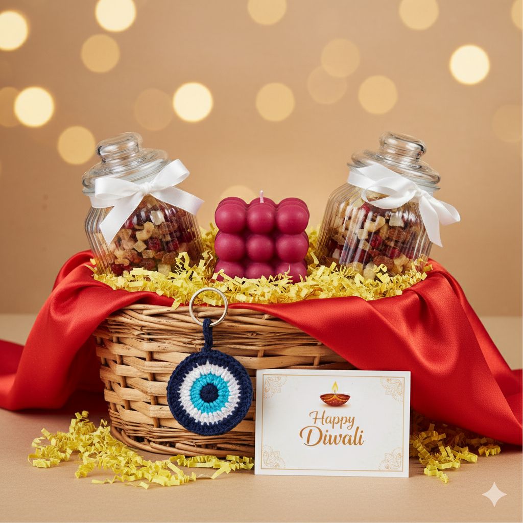 Premium Diwali Gift Hamper with Urli Candle, Dry Fruits & Keyring