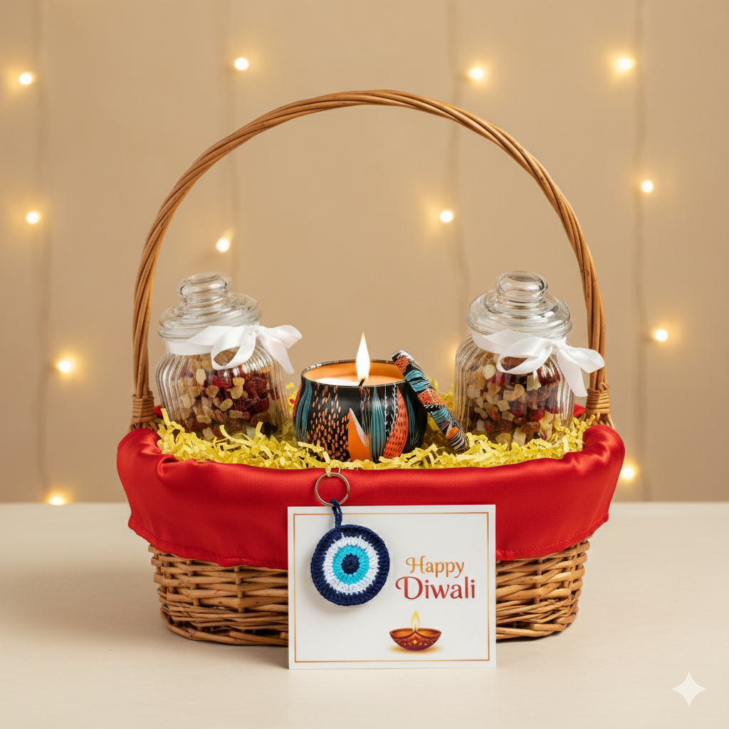 Premium Diwali Gift Hamper with Urli Candle, Dry Fruits & Keyring