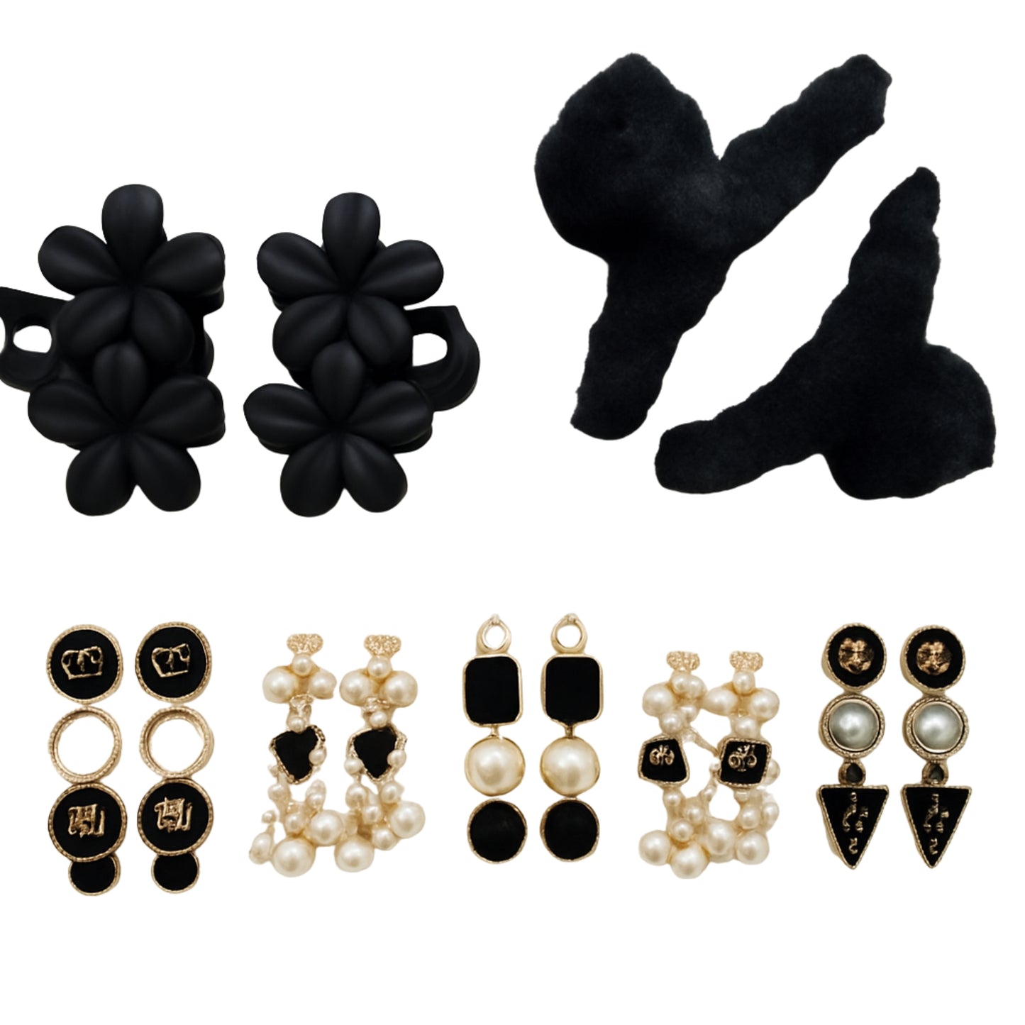 Elegant Black Hair Clips & Modern Pearl Statement Earrings – Women’s Fashion Accessories Set