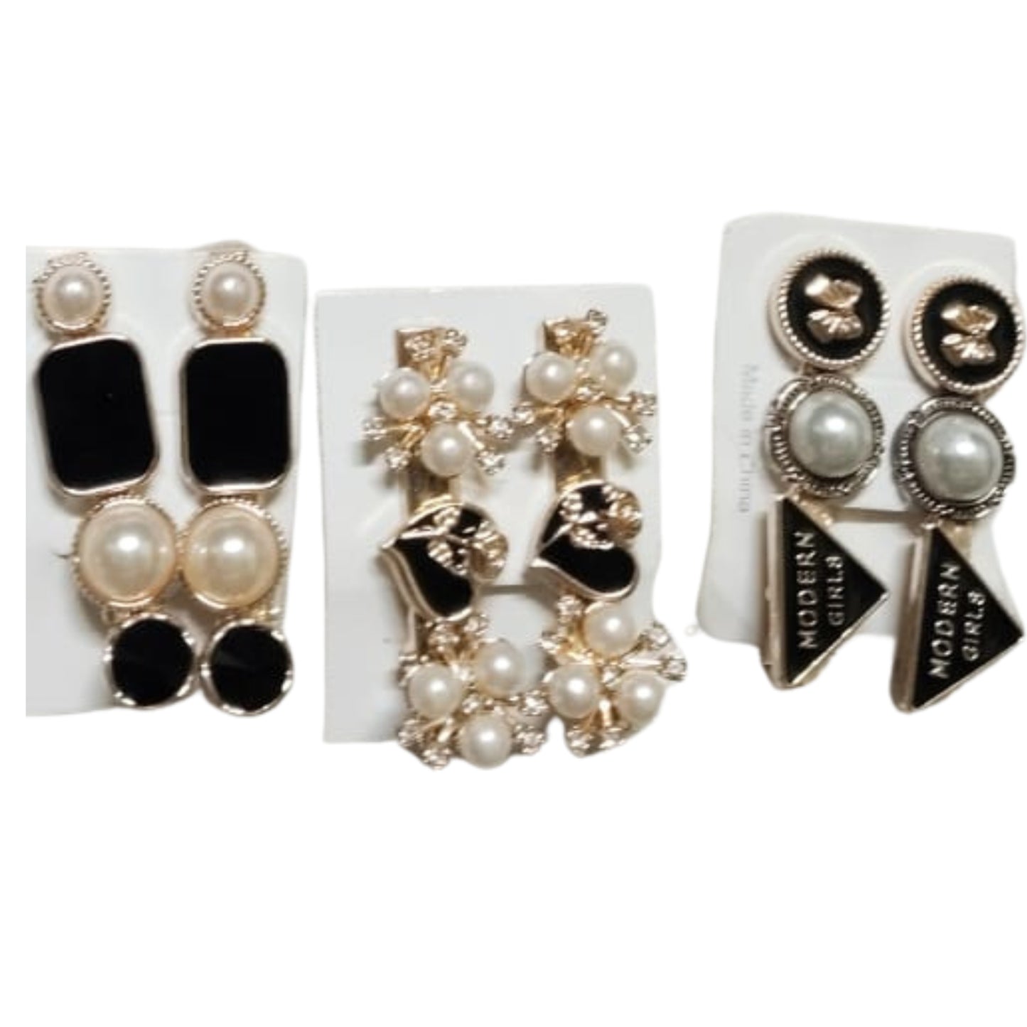 Elegant Black Hair Clips & Modern Pearl Statement Earrings – Women’s Fashion Accessories Set